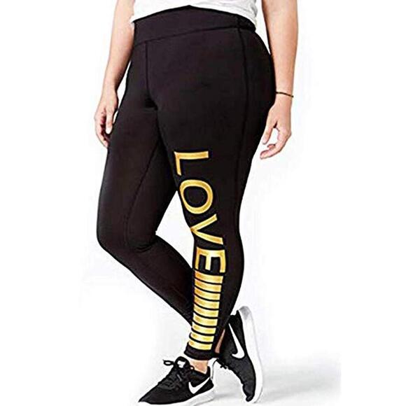Material Girl Womens Active Plus Size Metallic Love Graphic Leggings Size 1X - Picture 2 of 2